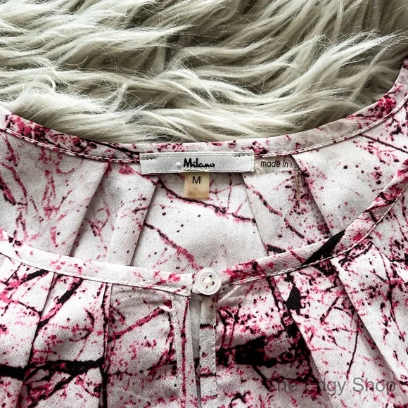 Milano | Marble Print Pleat Neck Cap Sleeve Blouse - Picture 4 of 5